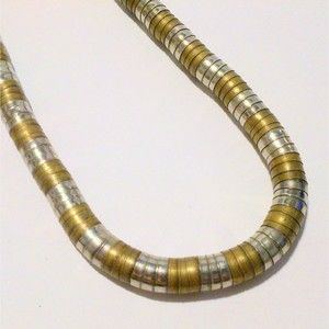 Vintage Boho Brass Silver Two Tone Tube Link Necklace